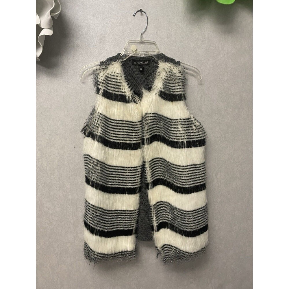 Derek Hart Black/White Knitted Faux Fur Vest Size Large-Miller